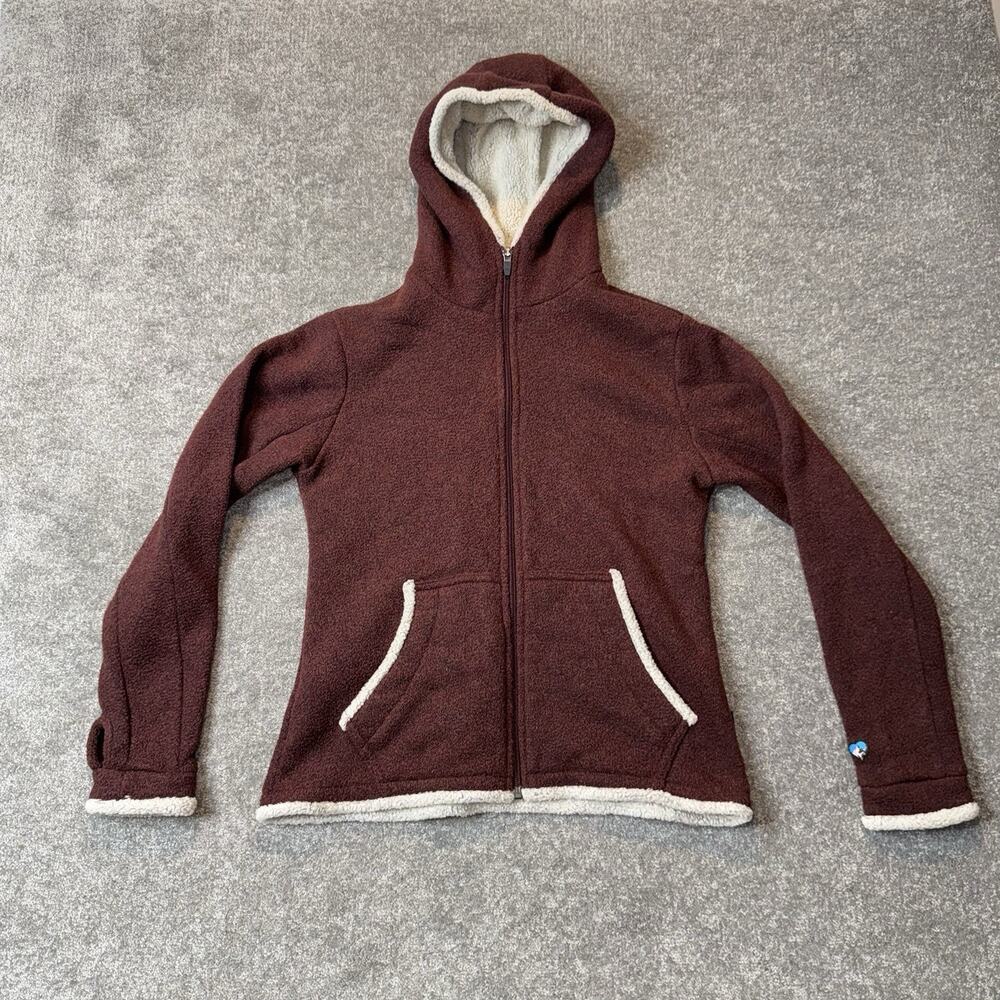 Kuhl Alfpaca Fleece Hooded Jacket Zip Up Maroon Size Medium Thumbhole Cuff